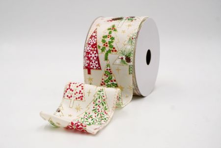 Cream_Mixed Pattern Christmas Tree Wired Ribbon_KF9804GC-2-2