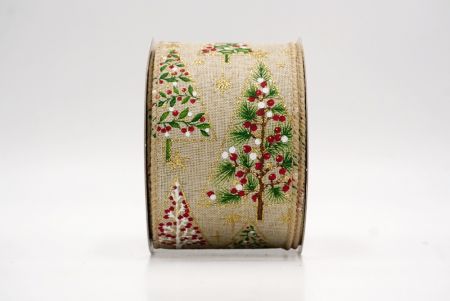 Khaki_Mixed Pattern Christmas Tree Wired Ribbon_KF9805GC-13-183