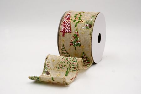 Khaki_Mixed Pattern Christmas Tree Wired Ribbon_KF9805GC-13-183