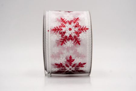 White/Red Sheer_Glitter Snowflake & Swirl Wired Ribbon_KF9809GC-1R-1