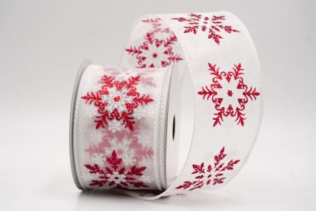 White/Red Sheer_Glitter Snowflake & Swirl Wired Ribbon_KF9809GC-1R-1