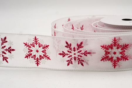 White/Red Sheer_Glitter Snowflake & Swirl Wired Ribbon_KF9809GC-1R-1