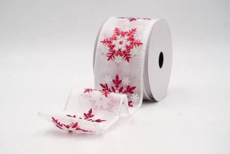 White/Red Sheer_Glitter Snowflake & Swirl Wired Ribbon_KF9809GC-1R-1