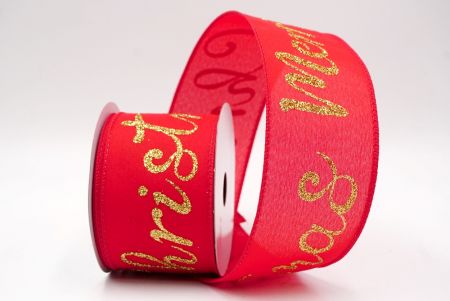 Red/Gold_Merry Christmas Greeting Wired Ribbon_KF9812GC-7G-7