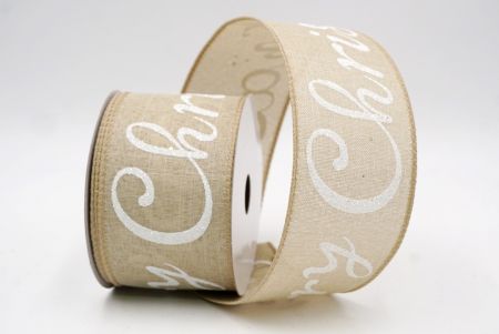 Khaki/White_Merry Christmas Greeting Wired Ribbon_KF9814GC-13-183