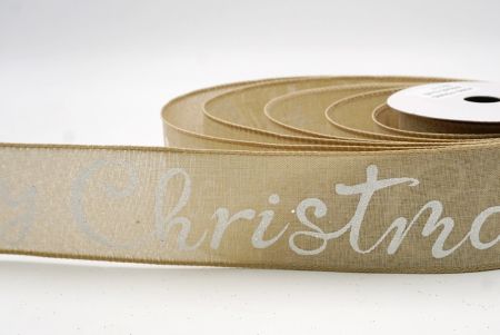 Khaki/White_Merry Christmas Greeting Wired Ribbon_KF9814GC-13-183