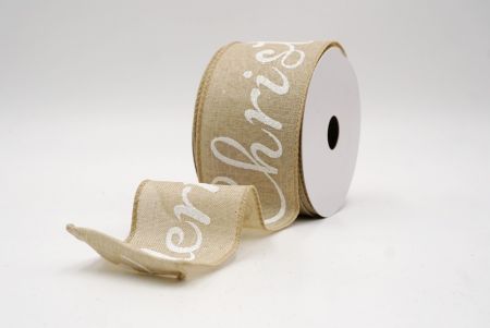 Khaki/White_Merry Christmas Greeting Wired Ribbon_KF9814GC-13-183