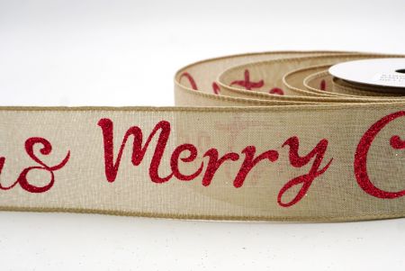 Khaki/Red_Merry Christmas Greeting Wired Ribbon_KF9815GC-13-183