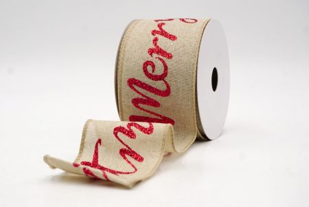 Khaki/Red_Merry Christmas Greeting Wired Ribbon_KF9815GC-13-183