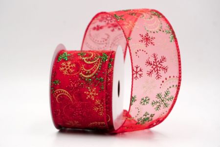 Red Sheer_Glitter Snowflake & Swirl Wired Ribbon_KF9817GC-7-7