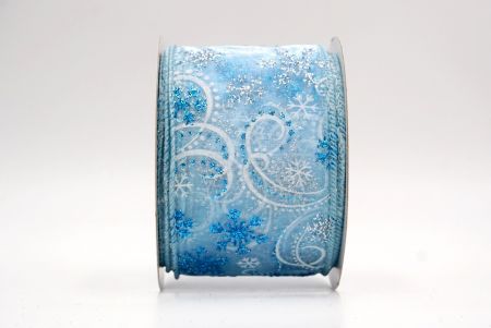 Powder Blue Sheer_Glitter Snowflake & Swirl Wired Ribbon_KF9818GC-12-12