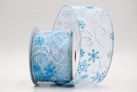 Powder Blue Sheer_Glitter Snowflake & Swirl Wired Ribbon_KF9818GC-12-12