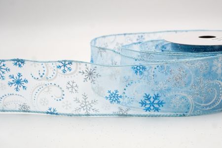 Powder Blue Sheer_Glitter Snowflake & Swirl Wired Ribbon_KF9818GC-12-12
