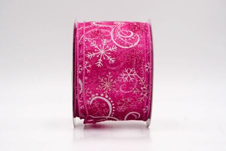 Hot Pink Sheer_Glitter Snowflake & Swirl Wired Ribbon_KF9818GC-5-218