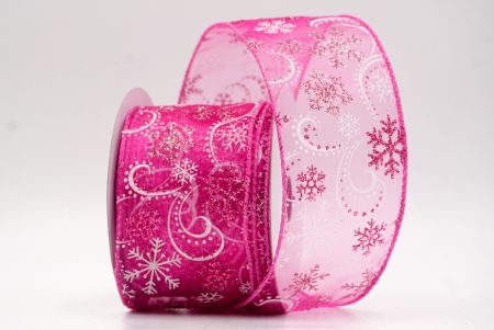 Hot Pink Sheer_Glitter Snowflake & Swirl Wired Ribbon_KF9818GC-5-218