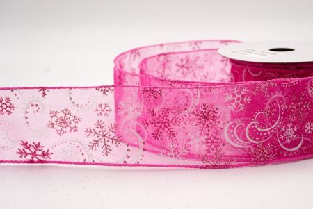 Hot Pink Sheer_Glitter Snowflake & Swirl Wired Ribbon_KF9818GC-5-218