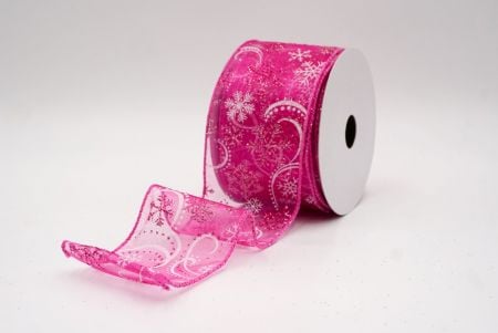Hot Pink Sheer_Glitter Snowflake & Swirl Wired Ribbon_KF9818GC-5-218