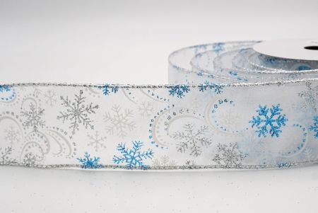 White Sheer_Glitter Snowflake & Swirl Wired Ribbon_KF9819G-1