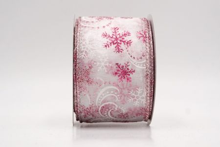 White/Pink Sheer_Glitter Snowflake & Swirl Wired Ribbon_KF9819GM-1M