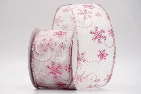 White/Pink Sheer_Glitter Snowflake & Swirl Wired Ribbon_KF9819GM-1M