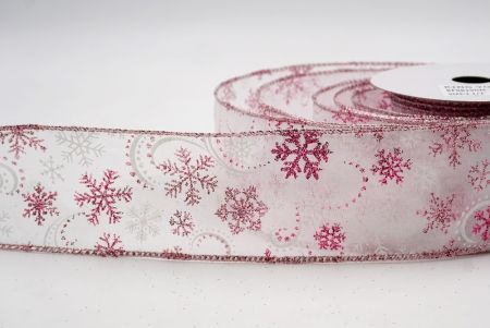 White/Pink Sheer_Glitter Snowflake & Swirl Wired Ribbon_KF9819GM-1M