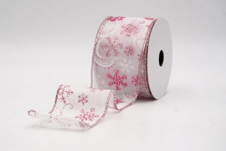 White/Pink Sheer_Glitter Snowflake & Swirl Wired Ribbon_KF9819GM-1M