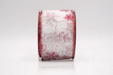 White/Red Sheer_Glitter Snowflake & Swirl Wired Ribbon_KF9819GR-1R