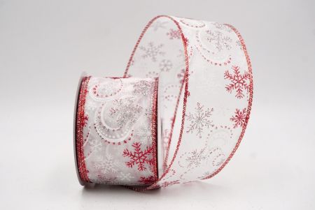 White/Red Sheer_Glitter Snowflake & Swirl Wired Ribbon_KF9819GR-1R