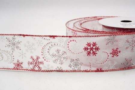 White/Red Sheer_Glitter Snowflake & Swirl Wired Ribbon_KF9819GR-1R