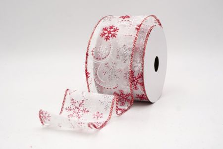 White/Red Sheer_Glitter Snowflake & Swirl Wired Ribbon_KF9819GR-1R