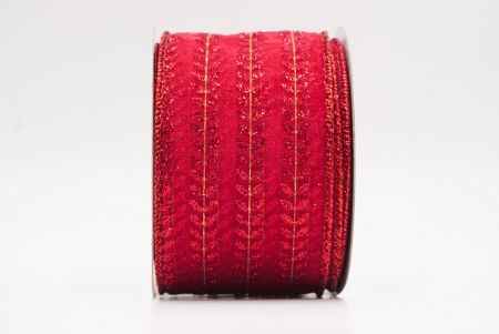 Czerwona elegancka wstążka metaliczna z haftem liściowym na Boże Narodzenie_KF9821GR-7