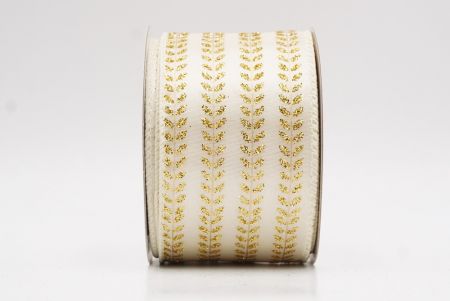 Kremowa - gładka tkanina elegancka wstążka metaliczna z haftem liściowym na Boże Narodzenie_KF9822GC-2-2