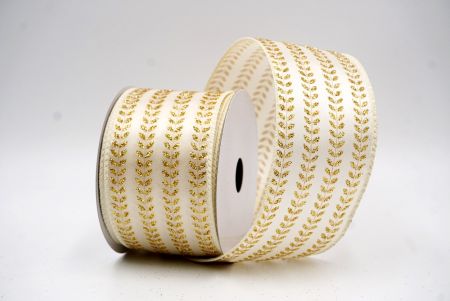 Kremowa - gładka tkanina elegancka wstążka metaliczna z haftem liściowym na Boże Narodzenie_KF9822GC-2-2