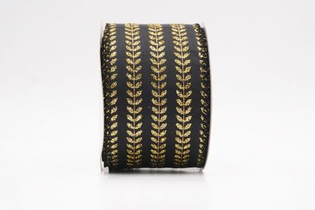 Czarna elegancka wstążka metaliczna z haftem liściowym na Boże Narodzenie_KF9822GC-53-53