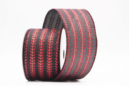 Czarna - Czerwona elegancka wstążka metaliczna z haftem liściowym na Boże Narodzenie_KF9822GC-53R-53