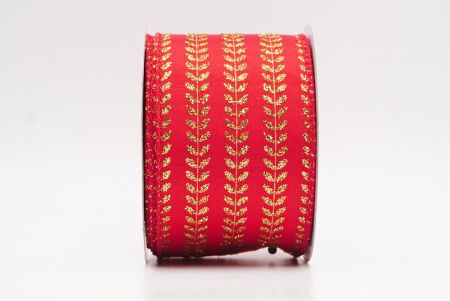 Czerwona - gładka tkanina elegancka wstążka metaliczna z haftem liściowym na Boże Narodzenie_KF9822GC-7-7