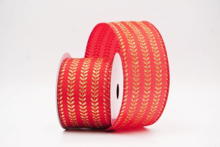 Czerwona - gładka tkanina elegancka wstążka metaliczna z haftem liściowym na Boże Narodzenie_KF9822GC-7-7