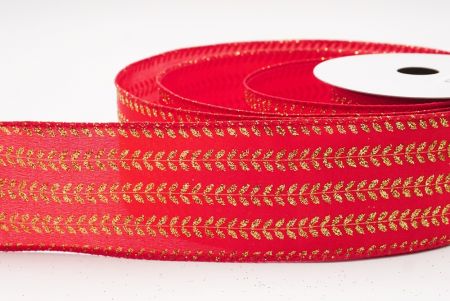 Czerwona - gładka tkanina elegancka wstążka metaliczna z haftem liściowym na Boże Narodzenie_KF9822GC-7-7