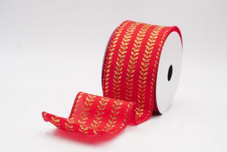 Czerwona - gładka tkanina elegancka wstążka metaliczna z haftem liściowym na Boże Narodzenie_KF9822GC-7-7