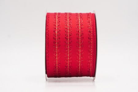 Czerwony elegancki haft liściowy metaliczna wstążka na Boże Narodzenie_KF9822GC-7R-7