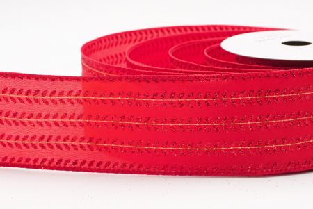 Czerwony elegancki haft liściowy metaliczna wstążka na Boże Narodzenie_KF9822GC-7R-7