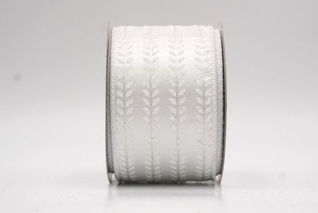 Biała elegancka wstążka metaliczna z haftem liściowym na Boże Narodzenie_KF9823GC-1-1