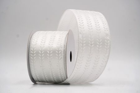 Biała elegancka wstążka metaliczna z haftem liściowym na Boże Narodzenie_KF9823GC-1-1