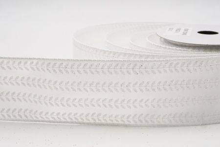 Biała elegancka wstążka metaliczna z haftem liściowym na Boże Narodzenie_KF9823GC-1-1