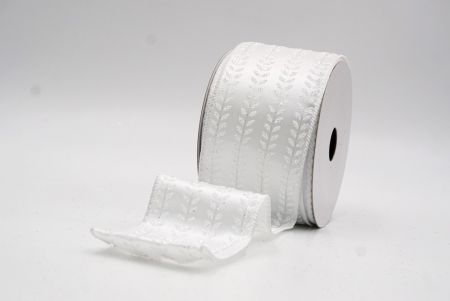 Biała elegancka wstążka metaliczna z haftem liściowym na Boże Narodzenie_KF9823GC-1-1