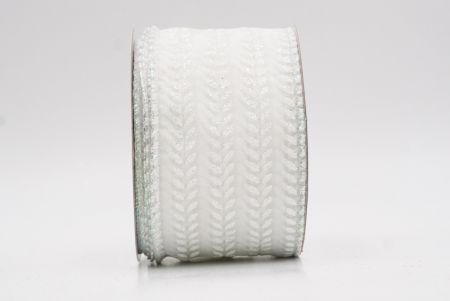 Biała - przezroczysta elegancka wstążka metaliczna z haftem liściowym na Boże Narodzenie_KF9824GN-1