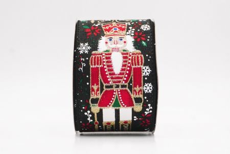 काला नटक्रैकर सैनिक और अदरक ब्रेड क्रिसमस वायर्ड रिबन_KF9825GC-53-53