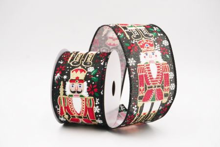 काला नटक्रैकर सैनिक और अदरक ब्रेड क्रिसमस वायर्ड रिबन_KF9825GC-53-53