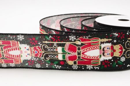 काला नटक्रैकर सैनिक और अदरक ब्रेड क्रिसमस वायर्ड रिबन_KF9825GC-53-53