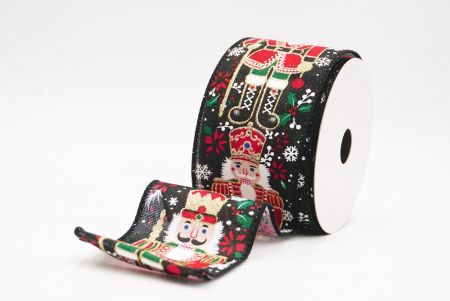 काला नटक्रैकर सैनिक और अदरक ब्रेड क्रिसमस वायर्ड रिबन_KF9825GC-53-53